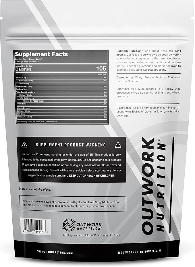 Outwork Nutrition Whey Isolate Protein Powder - Accelerates Muscle Building & Recovery - Low