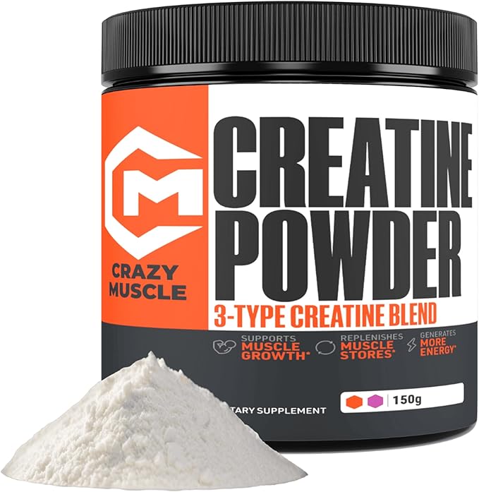 Crazy Muscle Creatine Monohydrate Powder, 5000mg Premium 3X ThreeAtine Pre Workout Mass Gainer
