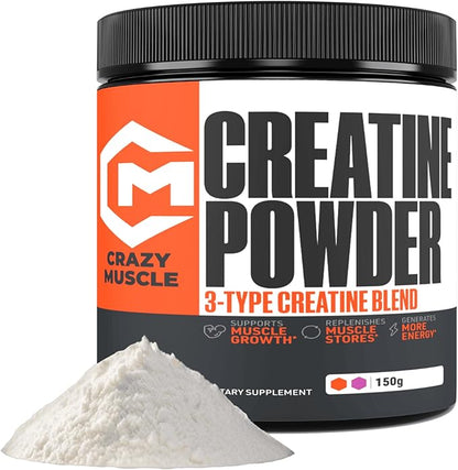 Crazy Muscle Creatine Monohydrate Powder, 5000mg Premium 3X ThreeAtine Pre Workout Mass Gainer