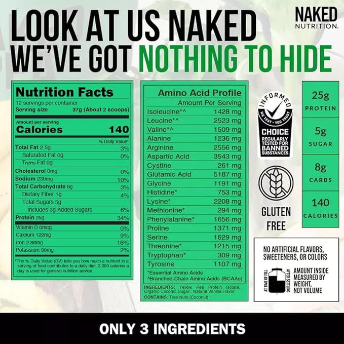 Vanilla Pea Protein Isolate from North American Farms, Only 3 Ingredients, Vanilla Vegan Protein
