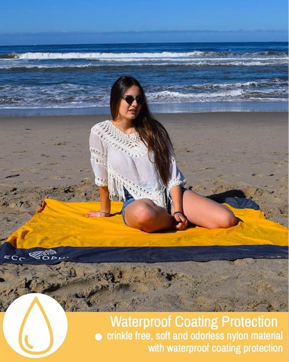 ECCOSOPHY Sand Proof Beach Blanket - Waterproof Picnic Blanket 60x55 Outdoor Compact Pocket Blanket