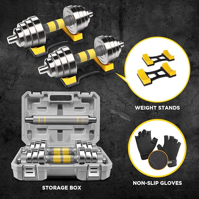 PHOEROS Adjustable Dumbbell Set - 44/66/88 LBS weights set, Dumbbell Barbell 3 in 1, Steel