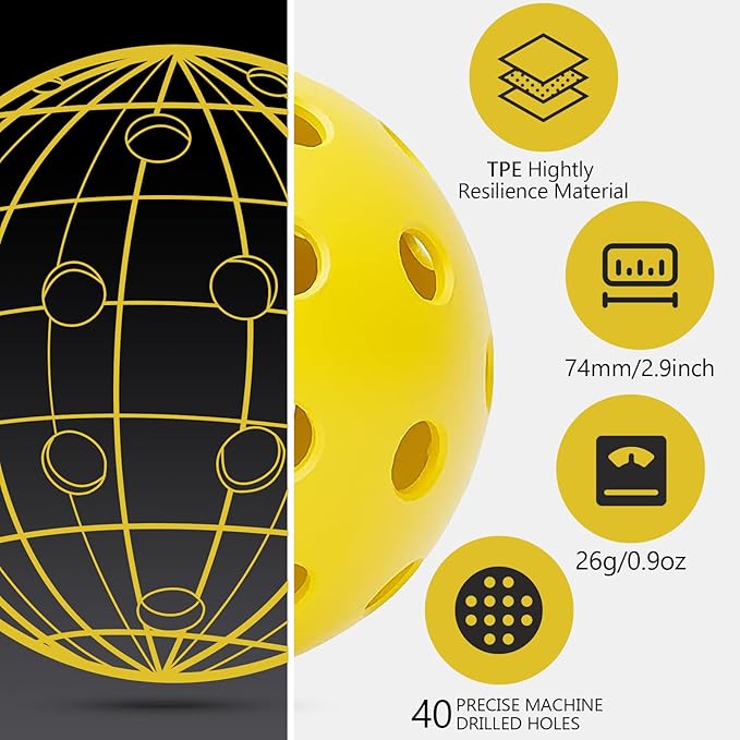 Navona 12 Pack Premium 40-Holes Colorful Outdoor Pickleball Balls, Meet USAPA Official Requirement