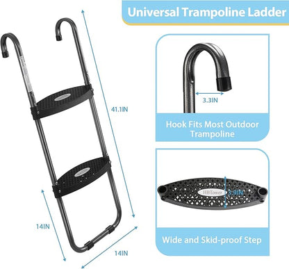 HBTower Trampoline Ladder, 2 Steps with Wide Steps, Trampoline Storage Bag, Universal Hook, 220 lbs