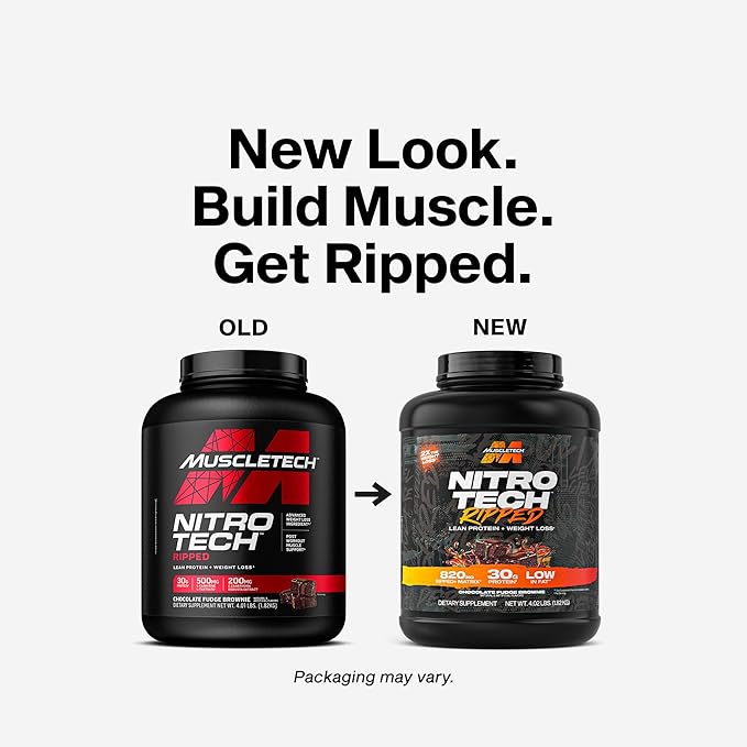 Muscletech Whey Protein Powder (Chocolate Fudge Brownie, 4LB) - Nitro-Tech Ripped Whey Protein