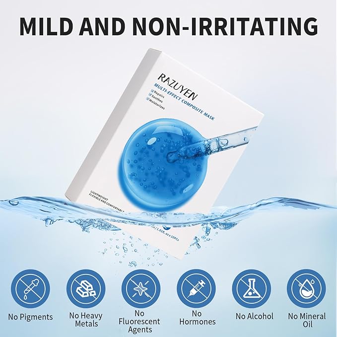 Soothing Face Sheet Mask (10 Sheets), Anti-Aging, Detoxifying & Moisturizing Face Mask for