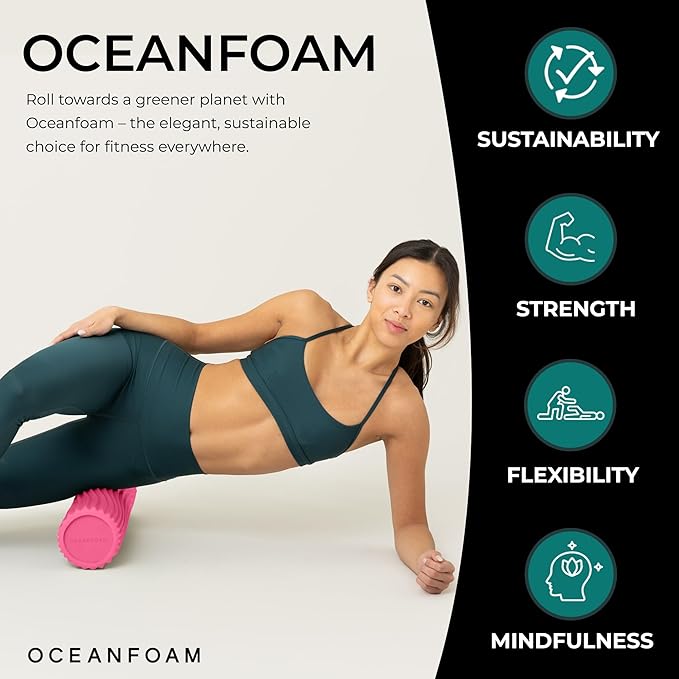 Oceanfoam Tidal Roller - Hot Pink - Muscle Massage Foam Roller for Back Pain & Stretching - Firm