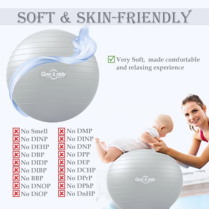 Soft Exercise ball, Anti-Burst Yoga Ball Chair Supports 2200lbs, Workout Equipment w/ Pump for
