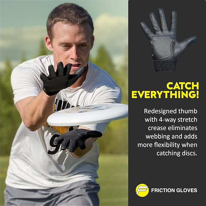 Ultimate Frisbee Gloves - Rubberized Palm & Fingers for Amazing Grip in All Conditions - Play Your