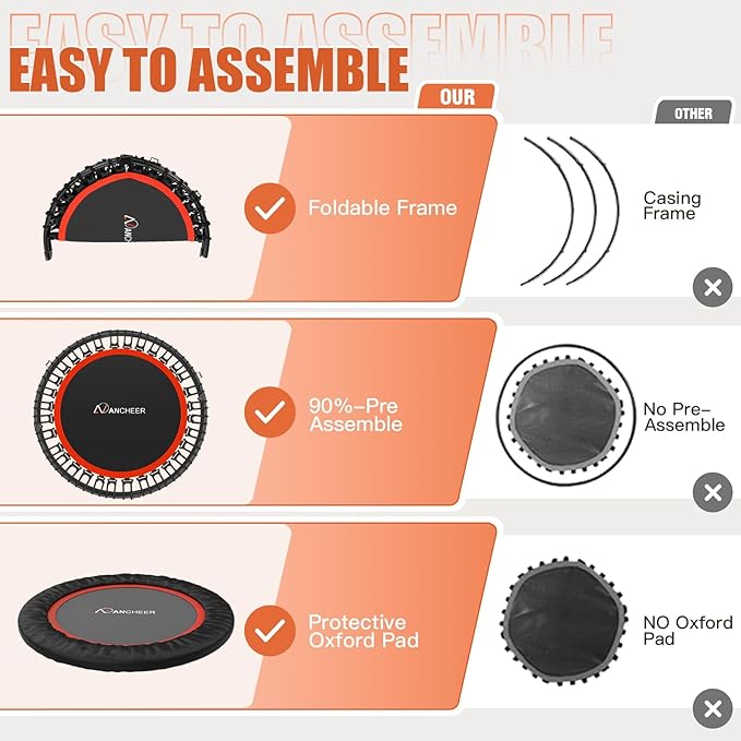 Bungee Rebounder Trampoline,ANCHEER 40" Foldable Fitness Trampoline with 4-Level Adjustable