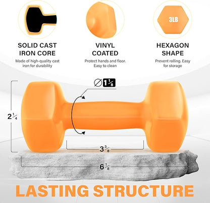 Yes4All Vinyl Hexagon Dumbbell - Dumbbells Set of 2 Hand Weights for Home Gym & Strength Training
