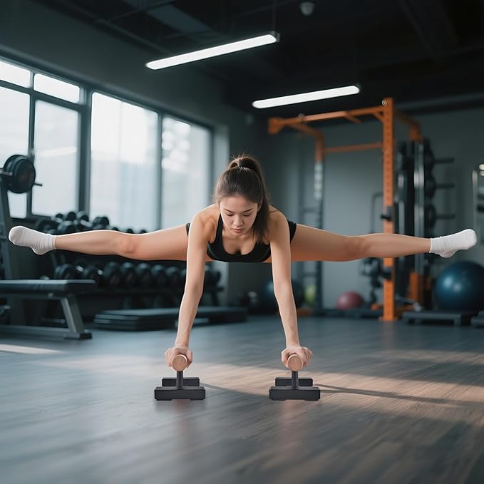 1 Pair Wood Floor Push Up Bars for Men, Anti-slip Handstand Parallettes Bars, Strength Training