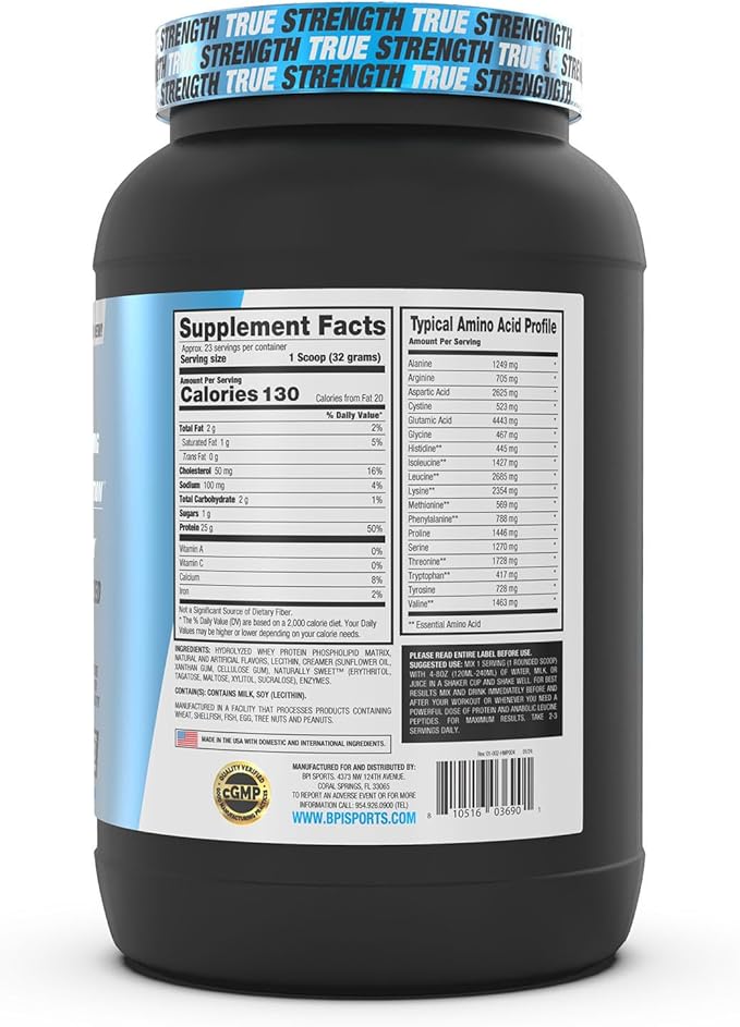 BPI Sports Hydro HD - 100% Hydrolyzed Whey Protein Powder - Muscle Growth, Recovery, 25g of