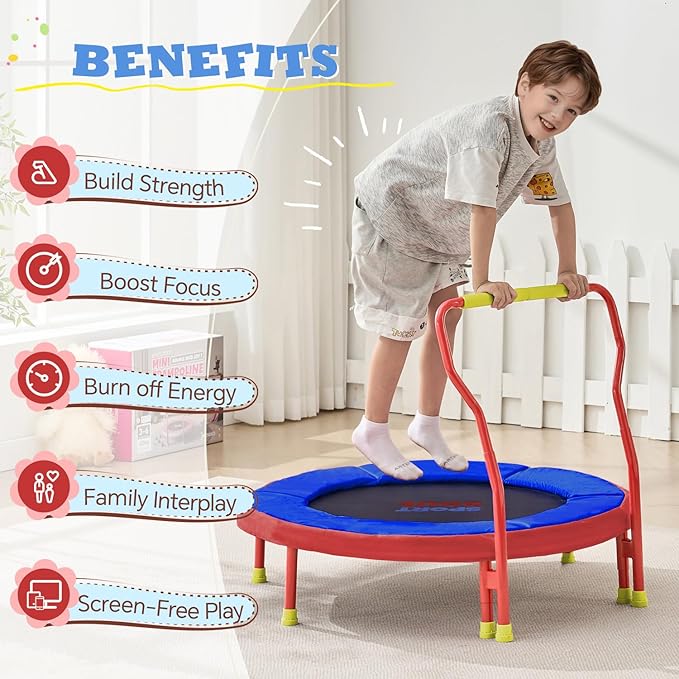 SPORTSOUL Mini Trampoline for Kids 3-6 with Super Safe Foam Handle Bar, 3ft Toddler Trampoline