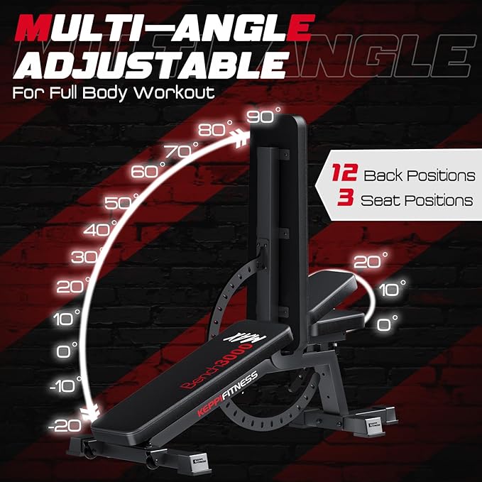 KeppiFitness Adjustable Weight Bench, Bench3000 MAX Heavy Duty Workout Bench Press with Leg