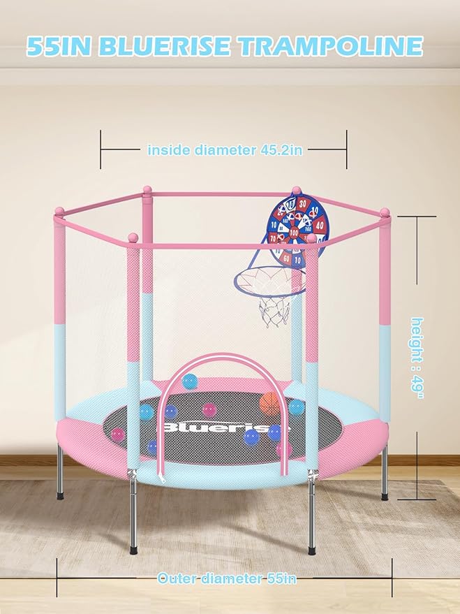 BLUERISE Trampoline 55IN 6FT Toddler Trampoline for Kids Indoor Outdoor Play for Kids Trampoline