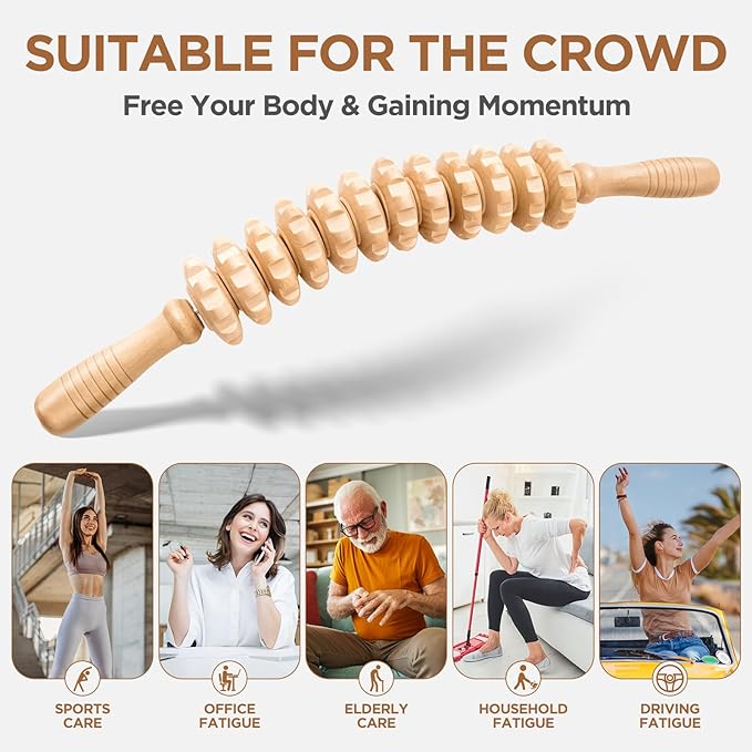 Wooden Cellulite Massage Roller for Legs and Thighs - Handheld Fascia Blaster Tool for Muscle