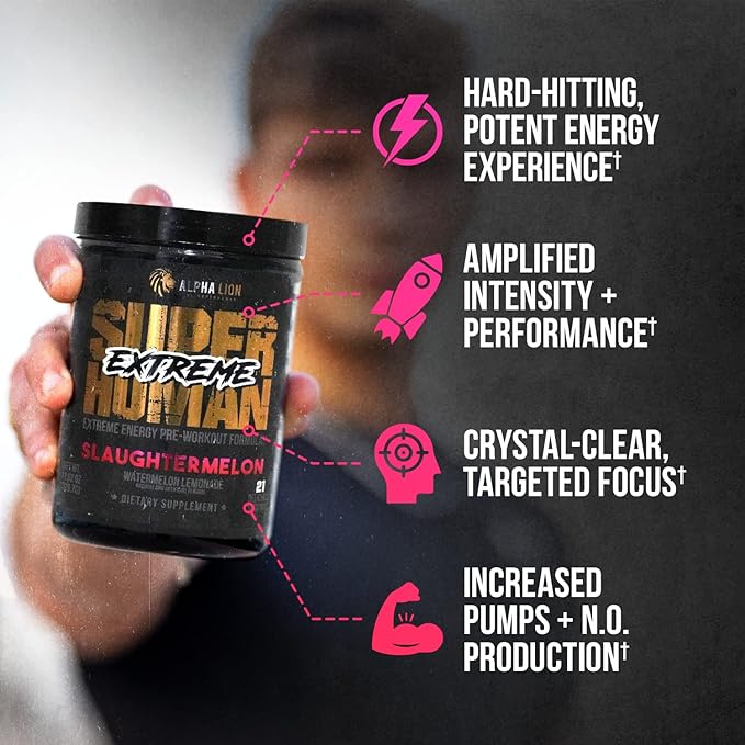 ALPHA LION Superhuman Extreme High Stim Pre Workout Powder, Beta Alanine, L-Taurine & 356mg
