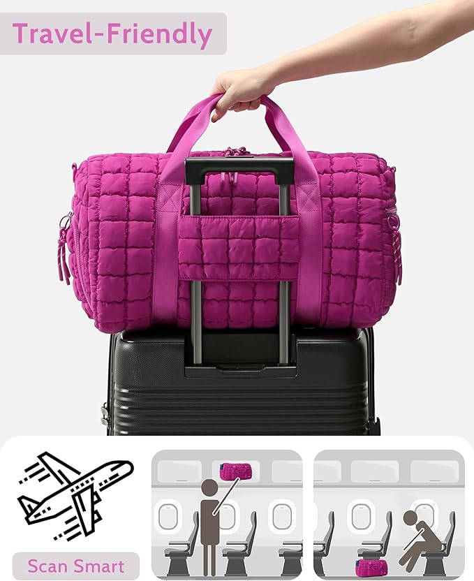 Quilted Duffel Bag for Women, Puffer Gym Duffle Bag with Shoe Compartment Lightweight Large