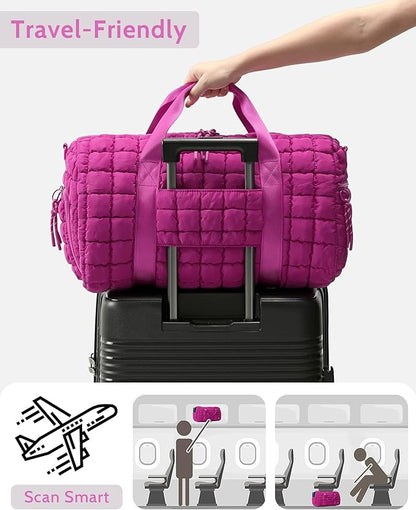 Quilted Duffel Bag for Women, Puffer Gym Duffle Bag with Shoe Compartment Lightweight Large