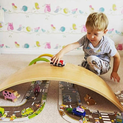 WOOD CITY Wobble Board, Wooden Balance Board Kids for Toddlers & Adults, Curvy Rocker Board for