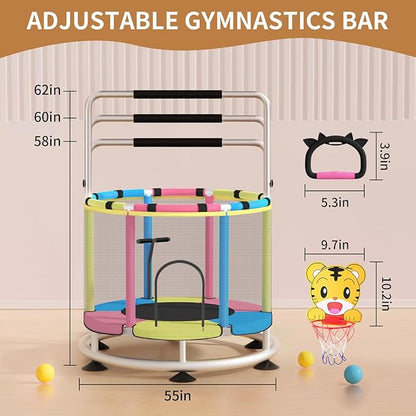 Trampoline for Kids, Adjustable Baby Toddler Trampoline with Basketball Hoop, Round Bottom Indoor