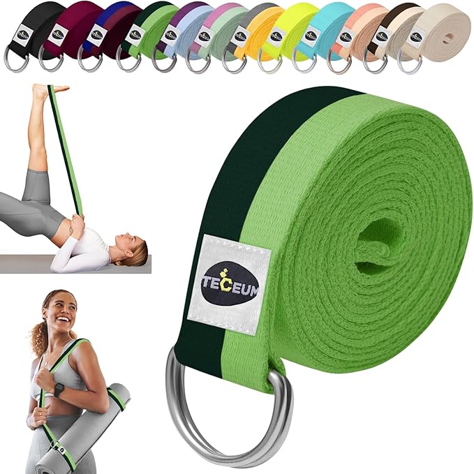 TECEUM Yoga Strap & Mat Strap – 2 IN 1 – Cotton – 6 ft 8 ft 10 ft (30+ colors) – Adjustable