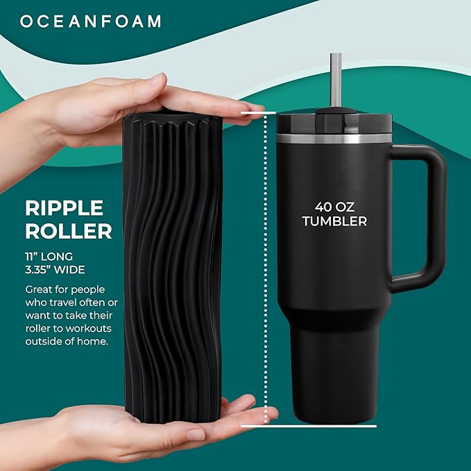 Oceanfoam Ripple Travel Foam Roller (11" x 3.35") Firm Mini Foam Roller for Physical Therapy, Deep