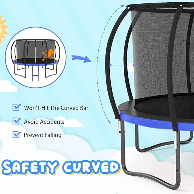 Trampoline 12FT 14FT 15FT 16FT for Kids/Adults - Outdoor Recreational with Enclosure Net Curved