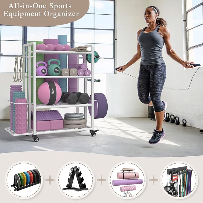4-Tier Dumbbell Rack Stand Only, Adjustable Weight Rack for Dumbbells Kettlebells Yoga Mat, Home