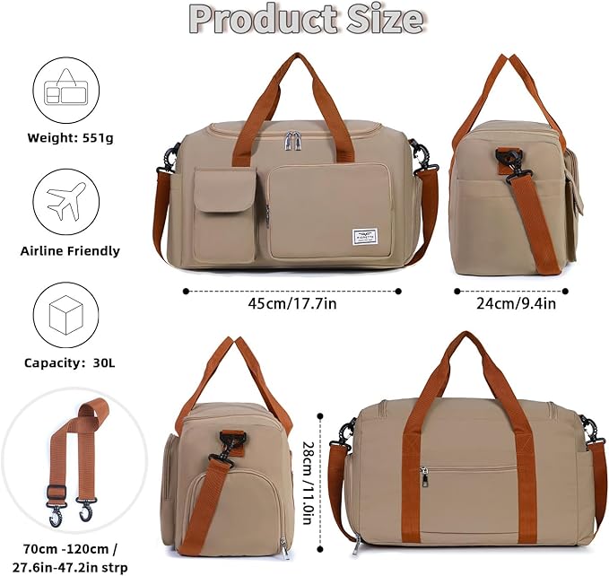 FIORETTO Women's Gym Duffle Bag with Shoes Compartment, 37L Capacity, Ideal for Travel, Gym