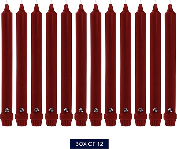 Colonial Candle Unscented Taper Candle, Classic Collection, Traditional Cranberry, 12 In, Pack of