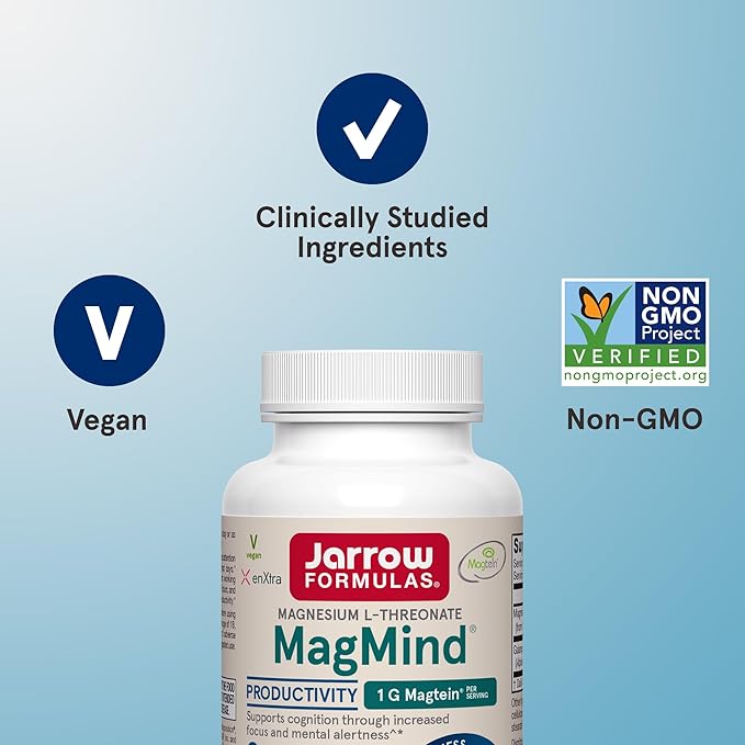 Jarrow Formulas Magnesium L-Threonate, MagMind Productivity, High Absorption Magnesium, Brain