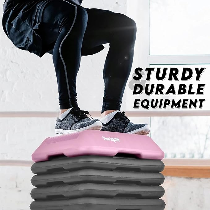 Yes4All 16"x16" Adjustable High Step Aerobic Platform with 4 Risers, Height-Adjustable