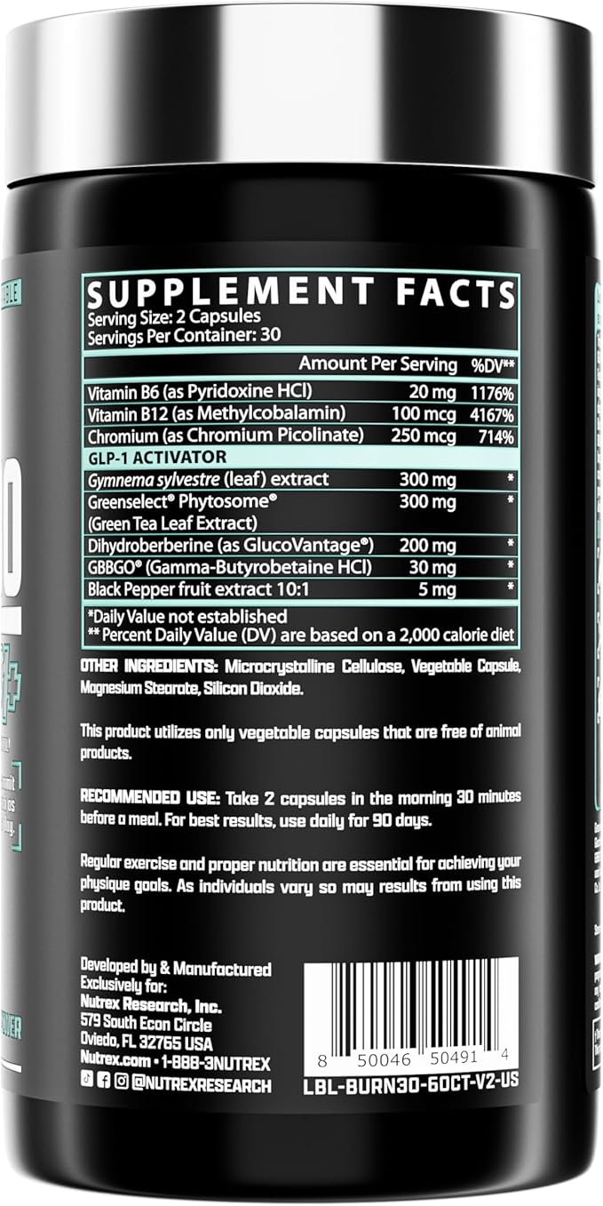 BURN30 GLP-1 Supplement - Super Berberine Weight Management Support GLP1 Naturally | Advanced