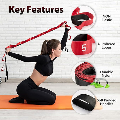 Stretching Strap with 10 Loops-Yoga Strap for Physical Therapy,Home Workout,Pilate & Flexibility