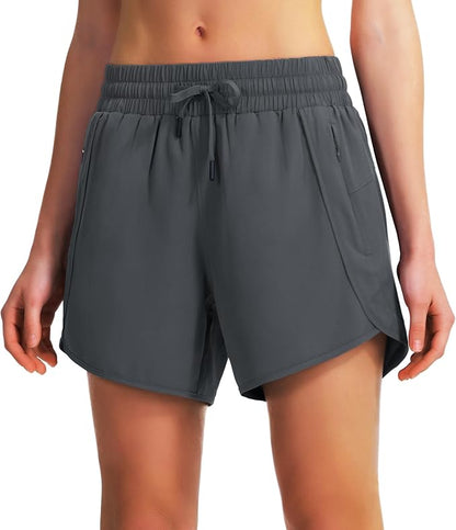Ksmien Women's 5" Athletic Running Shorts Quick Dry Lightweight Workout Gym Shorts with Zipper