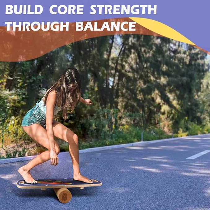 Balance Board Trainer, Wooden Balance Board with Adjustable Stoppers -3 Different Distance