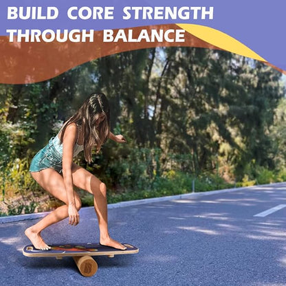 Balance Board Trainer, Wooden Balance Board with Adjustable Stoppers -3 Different Distance
