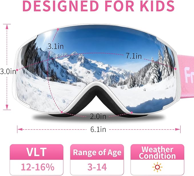 Freela Kids Ski Snowboard Goggles for Toddler(3-14) Youth Anti Fog Anti UV Goggles Girls Boys Snow