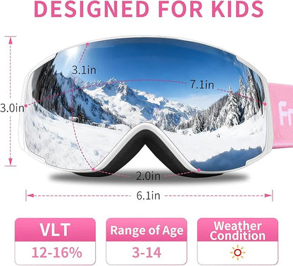 Freela Kids Ski Snowboard Goggles for Toddler(3-14) Youth Anti Fog Anti UV Goggles Girls Boys Snow