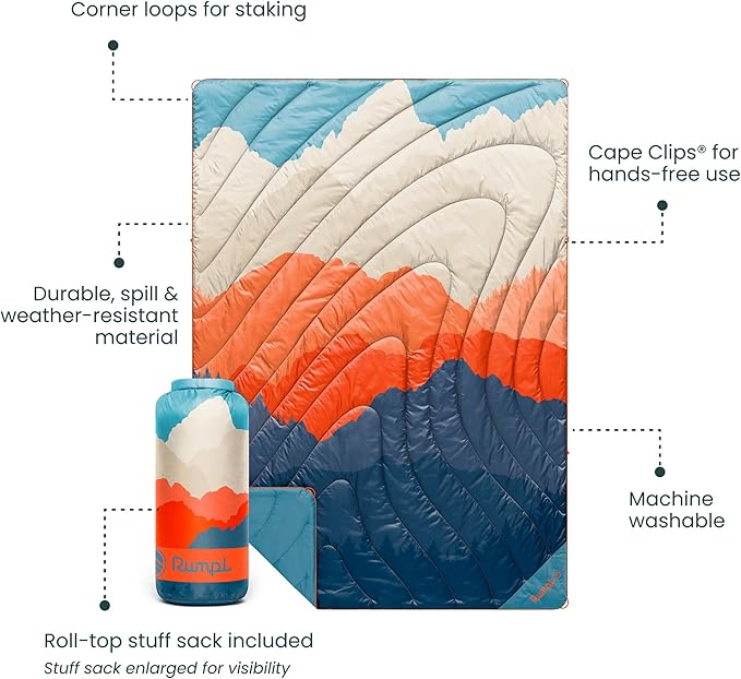 Rumpl Original Puffy Blanket - Warm, Water-Resistant Camping Blanket with 100% Recycled Synthetic