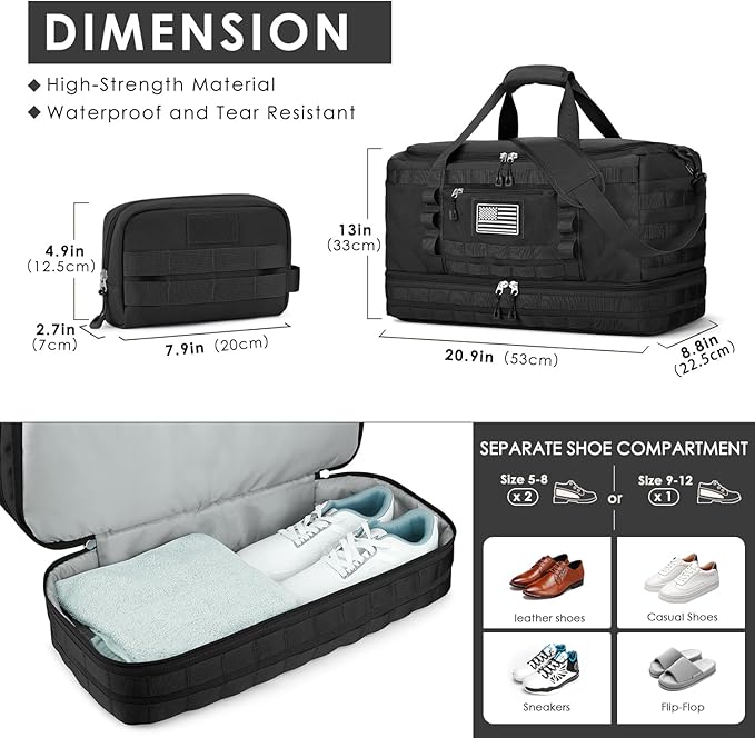 ETRONIK Travel Bag for Men Women, Gym Bag & Tactical Duffle Bags for Travel, Carry on with Toiletry