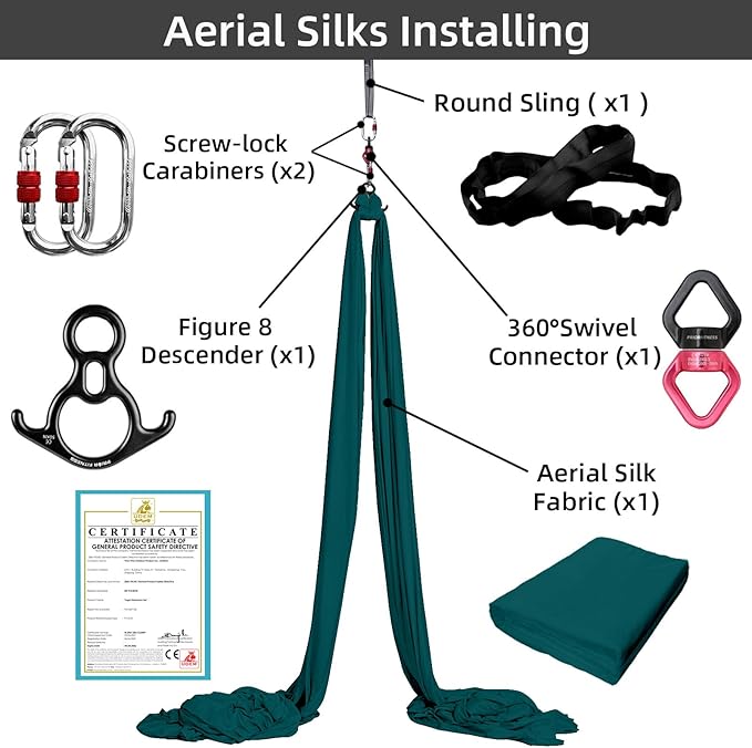 PRIOR FITNESS Aerial Silks Set, Professional Thicker Low Stretch Fabric 9/15/20 Yards Aerial Silk