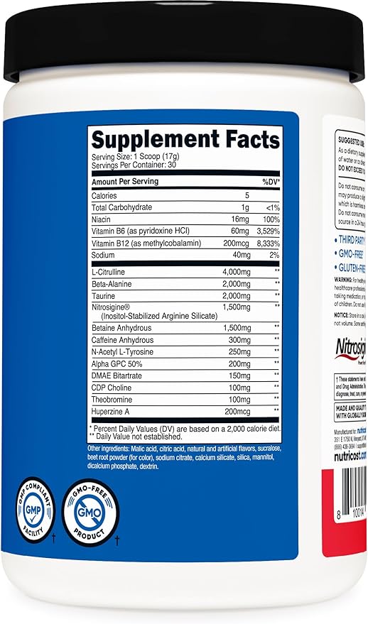 Nutricost Pre-X Xtreme Pre-Workout Complex Powder, Fruit Punch, 30 Servings, Vegetarian, Non-GMO