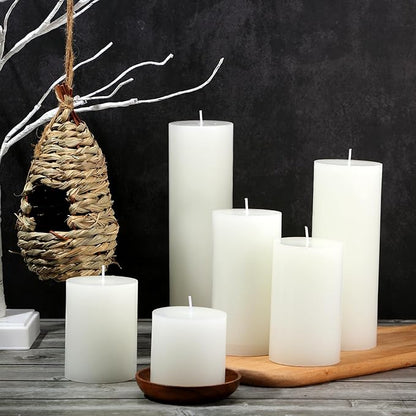 Shihanee 24 Pcs Pillar Candles 3 in x 3,4,5,6,8,10 Dripless Unscented Smokeless Candle Long Burning