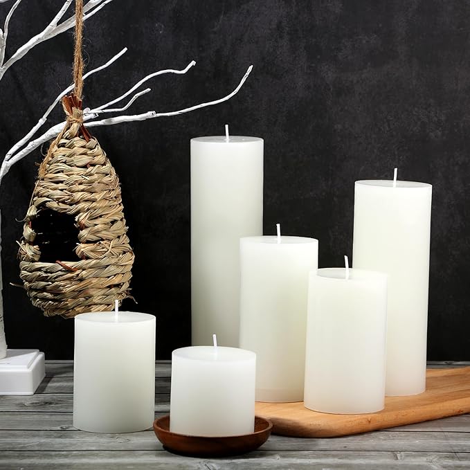 Shihanee 12 Pcs Pillar Candles 3 in x 3,4,5,6,8,10 Dripless Unscented Smokeless Candle Long Burning