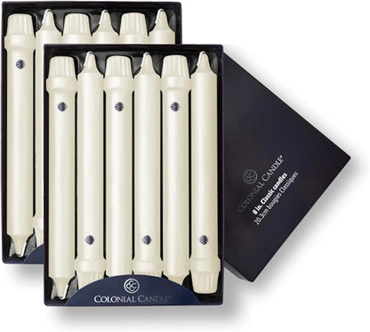 Colonial Candle Unscented Taper Candle, Classic Collection, Ivory, 8 In, Pack of 12 - Up to 6 Hours