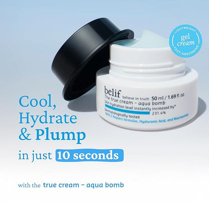 belif Aqua Bomb – Lightweight Gel Moisturizer with Niacinamide, Hyaluronic Acid & Squalane | 72H