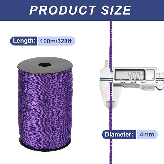 MECCANIXITY 5/32 Inch Polypropylene Rope Braided Ropes, 328ft Camping Rope Hollow Utility Cord for